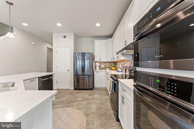 213 Denison St, Fredericksburg, VA 22406 - kitchen with visible vents, white cabinets, appliances with stainless steel finishes, and under cabinet range hood