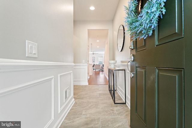 213 Denison St, Fredericksburg, VA 22406 - hall with a wainscoted wall and recessed lighting
