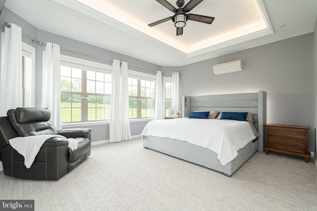 189 Potomac Crossing St, Charles Town, WV 25414 - bedroom with carpet floors, a wall unit AC, a tray ceiling, baseboards, and a ceiling fan