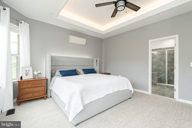 189 Potomac Crossing St, Charles Town, WV 25414 - bedroom with light carpet, a wall mounted AC, ensuite bathroom, a ceiling fan, and baseboards