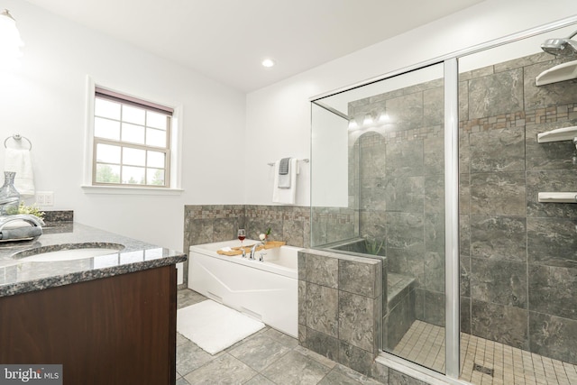 189 Potomac Crossing St, Charles Town, WV 25414 - full bathroom with a bath, a shower stall, vanity, and recessed lighting