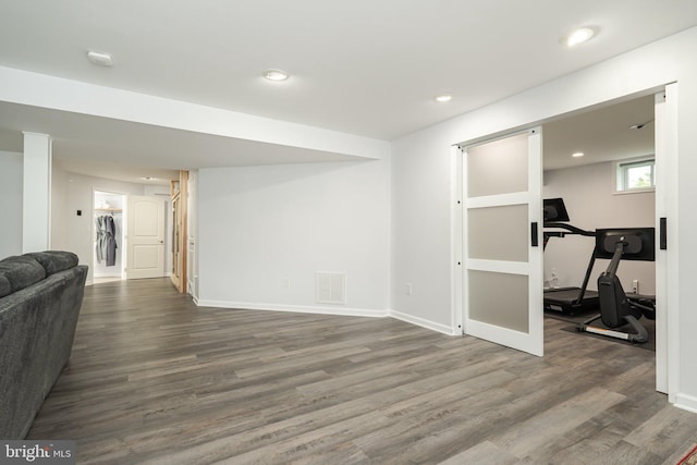 189 Potomac Crossing St, Charles Town, WV 25414 - workout area with dark wood finished floors, baseboards, and recessed lighting