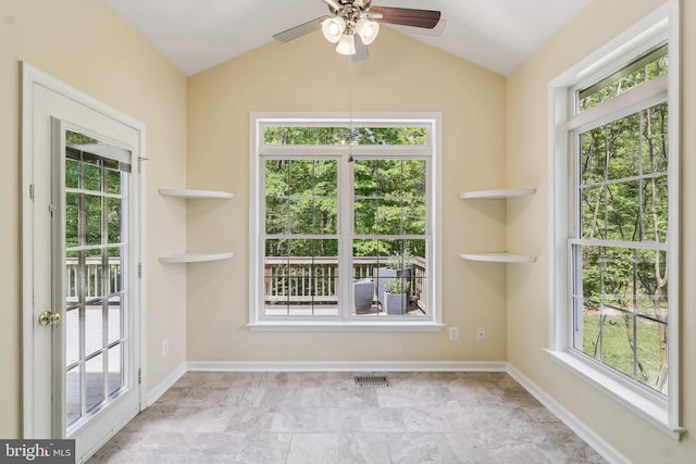 24 Monument Dr, Stafford, VA 22554 - interior space with ceiling fan, visible vents, plenty of natural light, and vaulted ceiling