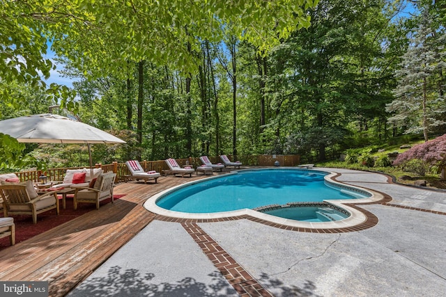 3 Hickory Ln, Chadds Ford, PA 19317 - view of swimming pool featuring a wooden deck, outdoor lounge area, a pool with connected hot tub, and a diving board