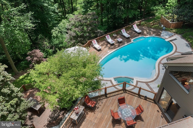 3 Hickory Ln, Chadds Ford, PA 19317 - view of swimming pool featuring a wooden deck and a pool with connected hot tub