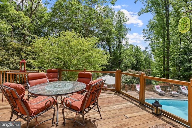 3 Hickory Ln, Chadds Ford, PA 19317 - wooden terrace featuring outdoor dining space and an outdoor pool