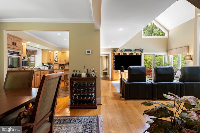 3 Hickory Ln, Chadds Ford, PA 19317 - living room featuring light wood finished floors, crown molding, and lofted ceiling