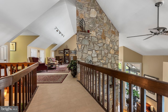 3 Hickory Ln, Chadds Ford, PA 19317 - hallway featuring an upstairs landing, carpet flooring, and high vaulted ceiling