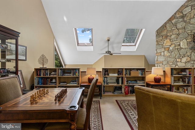 3 Hickory Ln, Chadds Ford, PA 19317 - recreation room featuring a skylight, carpet, and lofted ceiling