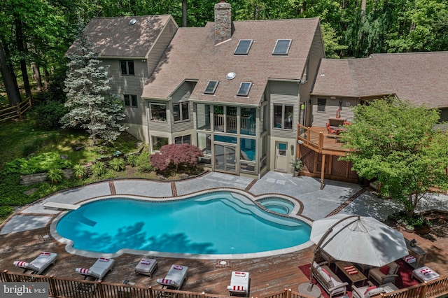 3 Hickory Ln, Chadds Ford, PA 19317 - view of pool with a patio, a deck, a pool with connected hot tub, and a diving board