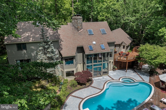 3 Hickory Ln, Chadds Ford, PA 19317 - swimming pool featuring an in-ground hot tub, a deck, and a patio