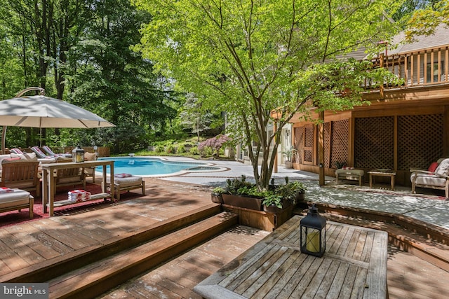3 Hickory Ln, Chadds Ford, PA 19317 - outdoor pool featuring an outdoor living space, a deck, and a patio area