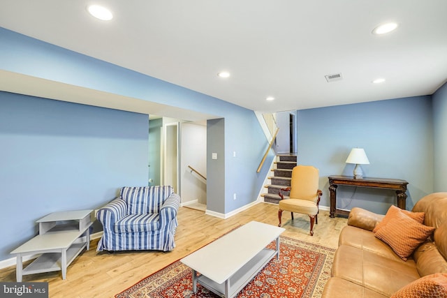 2314 Apple Hill Rd, Alexandria, VA 22308 - living area featuring stairway, visible vents, wood finished floors, and recessed lighting