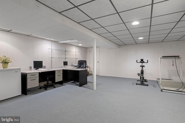 carpeted office featuring recessed lighting