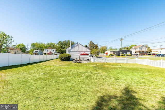 view of yard with a fenced backyard