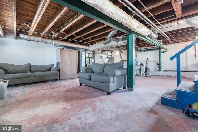 unfinished basement with water heater