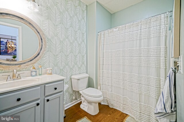 33192 N Village Loop Unit 5204, Lewes, DE 19958 - full bathroom featuring wood finished floors, wallpapered walls, toilet, vanity, and baseboards