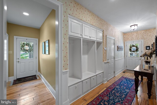 4064 Howell Rd, Malvern, PA 19355 - mudroom featuring a healthy amount of sunlight, baseboards, wallpapered walls, and light wood finished floors