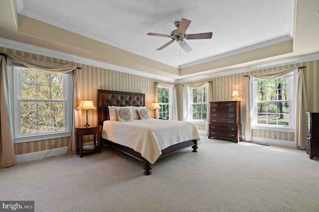 4064 Howell Rd, Malvern, PA 19355 - carpeted bedroom featuring ornamental molding, a ceiling fan, and a tray ceiling