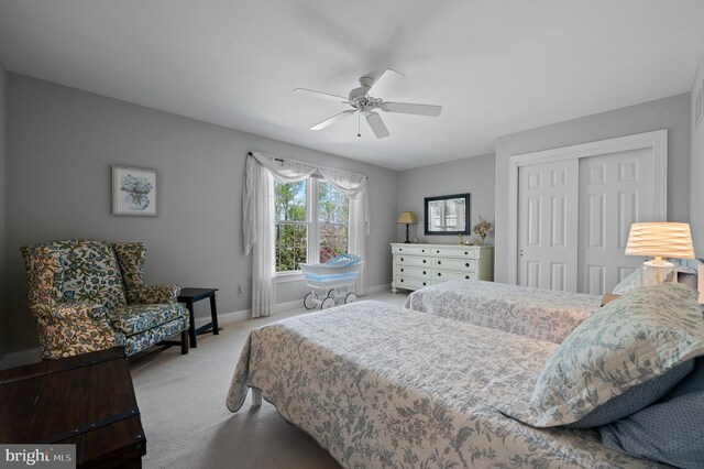 4064 Howell Rd, Malvern, PA 19355 - carpeted bedroom with baseboards, ceiling fan, and a closet