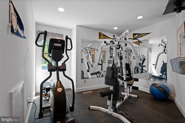 4064 Howell Rd, Malvern, PA 19355 - exercise room featuring baseboards and recessed lighting