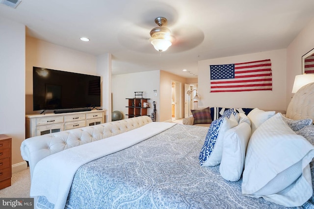 8733 Boulder Ridge Rd, Laurel, MD 20723 - carpeted bedroom with recessed lighting, ensuite bath, and a ceiling fan
