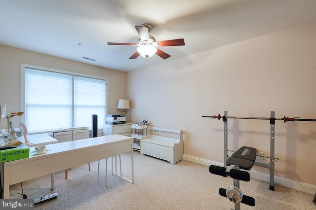 8733 Boulder Ridge Rd, Laurel, MD 20723 - home office featuring a ceiling fan, carpet flooring, and baseboards