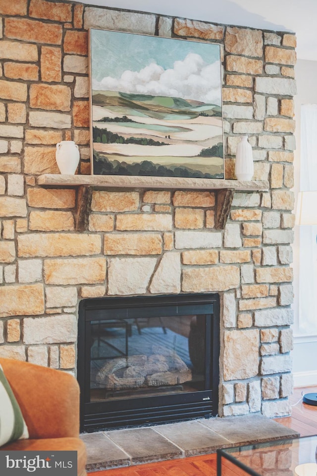 detailed view of a stone fireplace