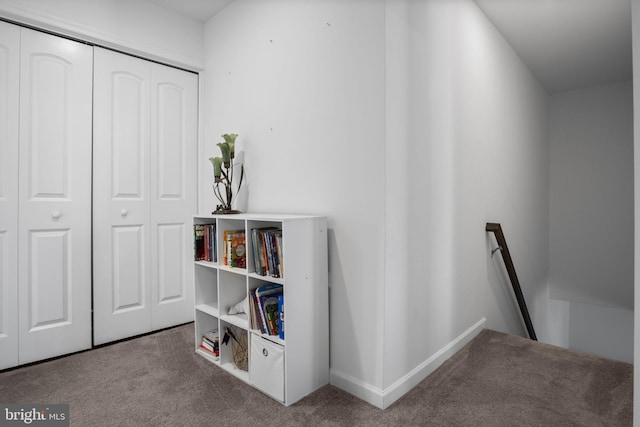 interior space with baseboards and carpet