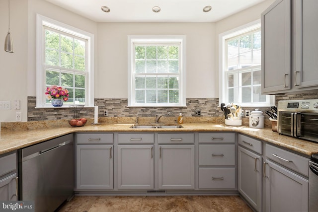 168 Sequester Dr, Stafford, VA 22556 - kitchen featuring stainless steel dishwasher, a sink, healthy amount of natural light, and tasteful backsplash