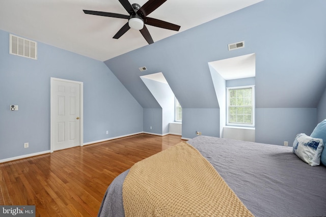 168 Sequester Dr, Stafford, VA 22556 - bedroom featuring wood finished floors, vaulted ceiling, baseboards, and a ceiling fan