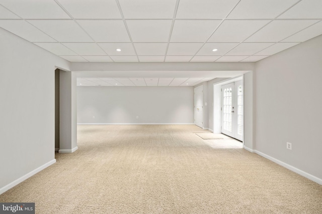 168 Sequester Dr, Stafford, VA 22556 - carpeted spare room with baseboards, recessed lighting, a paneled ceiling, and french doors