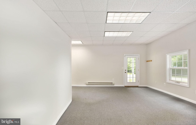 168 Sequester Dr, Stafford, VA 22556 - empty room with a baseboard radiator, carpet floors, baseboards, and a drop ceiling