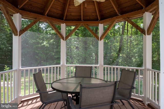 168 Sequester Dr, Stafford, VA 22556 - wooden terrace with a ceiling fan, a gazebo, and outdoor dining area
