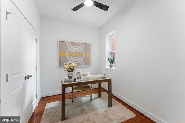 143 13th St NE, Washington, DC 20002 - office featuring wood finished floors, a ceiling fan, and baseboards