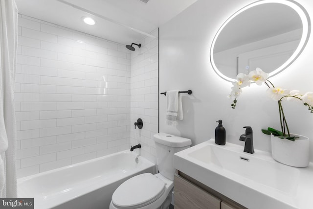 143 13th St NE, Washington, DC 20002 - full bathroom with shower / bathtub combination with curtain, toilet, recessed lighting, and vanity