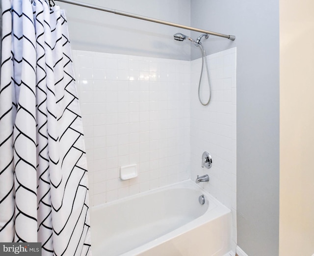 full bath featuring shower / bathtub combination with curtain