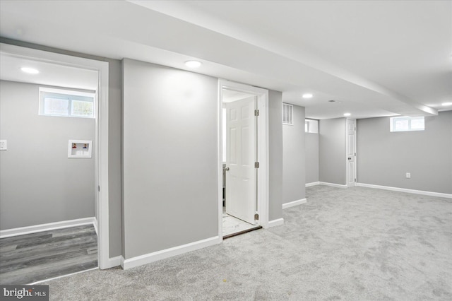 1212 Primrose Ave, Baltimore, MD 21237 - basement with recessed lighting, visible vents, carpet, and baseboards