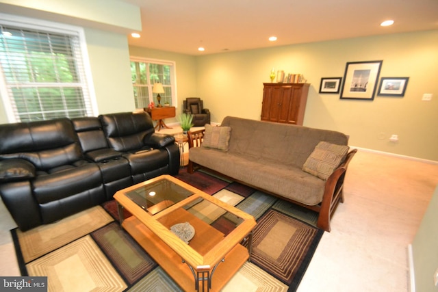 724 Hidden Oak Ln, Glen Burnie, MD 21060 - living area featuring recessed lighting, baseboards, and carpet floors