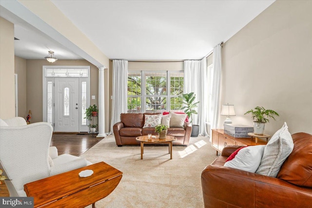 living room with wood finished floors
