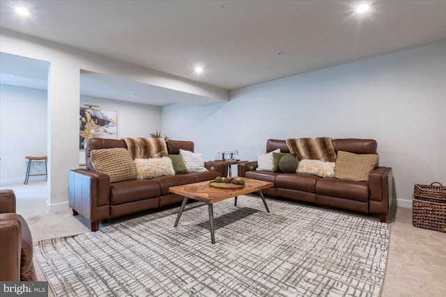 5735 River Shark Ln, Waldorf, MD 20602 - living room featuring light carpet, baseboards, and recessed lighting