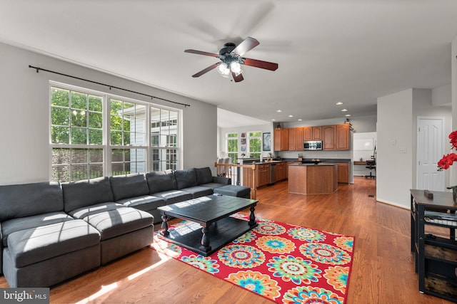 6028 Toomey Ln, Elkridge, MD 21075 - living area featuring recessed lighting, ceiling fan, and wood finished floors