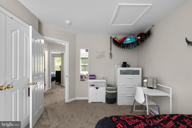 6028 Toomey Ln, Elkridge, MD 21075 - carpeted bedroom with baseboards and attic access