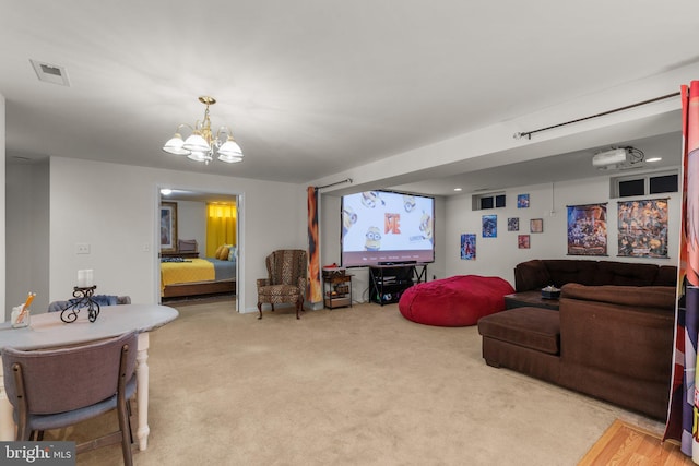 6028 Toomey Ln, Elkridge, MD 21075 - living area with a notable chandelier, carpet, and visible vents