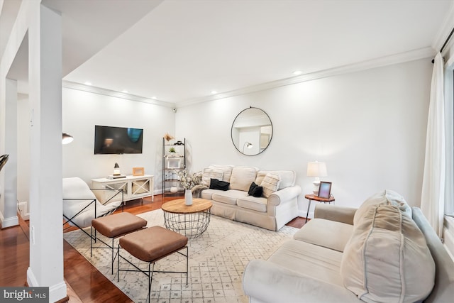 15109 Watergate Rd, Silver Spring, MD 20905 - living room with crown molding, wood finished floors, recessed lighting, and baseboards