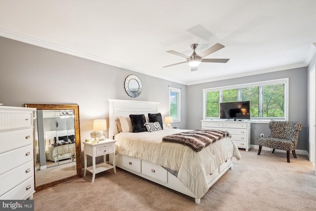 15109 Watergate Rd, Silver Spring, MD 20905 - bedroom featuring ornamental molding, light colored carpet, and ceiling fan