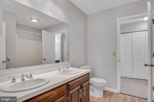 451 Lovell Ct, Hummelstown, PA 17036 - full bath with double vanity, wood finished floors, toilet, and a sink
