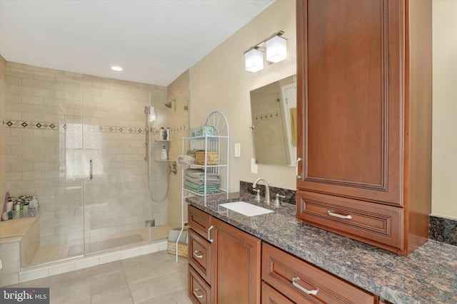 83 Winding Ln, Newtown, PA 18940 - bathroom featuring vanity, tile patterned flooring, and a stall shower