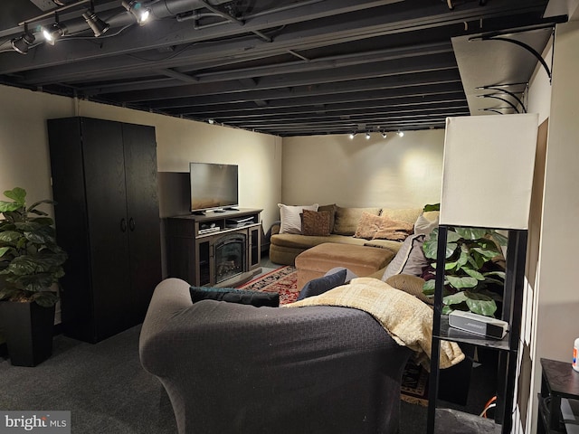 living room featuring carpet