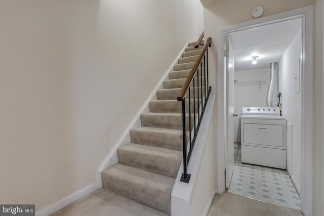 11409 Fruitwood Way Unit 163, Germantown, MD 20876 - staircase featuring washer / dryer, baseboards, and tile patterned floors
